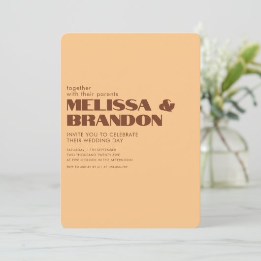 Pastel Retro 70s Groovy bruiloft uitnodiging (Staand voorkant)