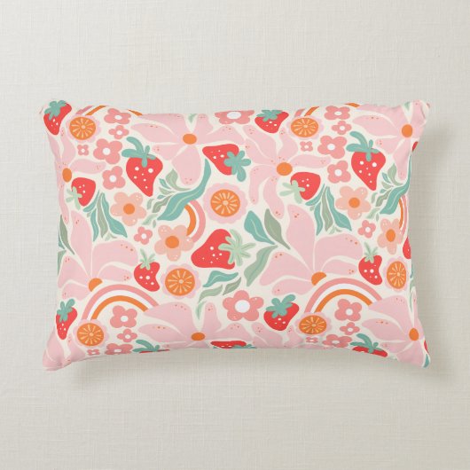 Pastel retro aardbei accent kussen (Voorkant)