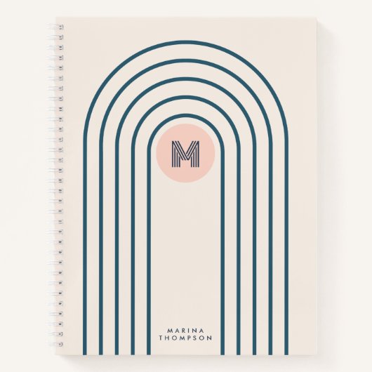 Pastel Retro Abstracte Geometrische Lijnen Boogjes Notitieboek (Voorkant)