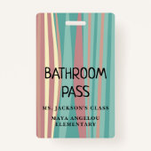 Pastel Retro Back To School Bathroom Hall Pass Bad Badge (Voorkant)