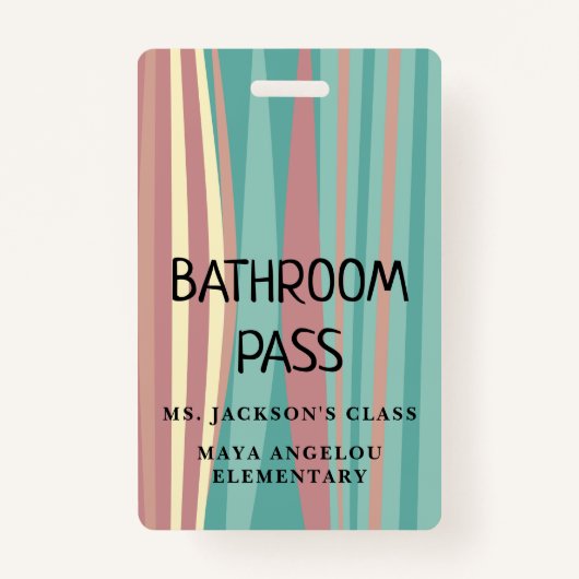 Pastel Retro Back To School Bathroom Hall Pass Bad Badge (Achterkant)