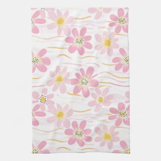 Pastel Retro Bloem (4) Theedoek (Verticaal)