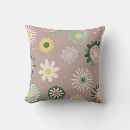 Pastel Retro Bloem Beige Kussen (Voorkant)