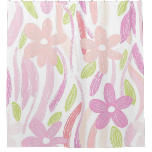 Pastel Retro Bloemen (10) Douchegordijn (Voorkant)