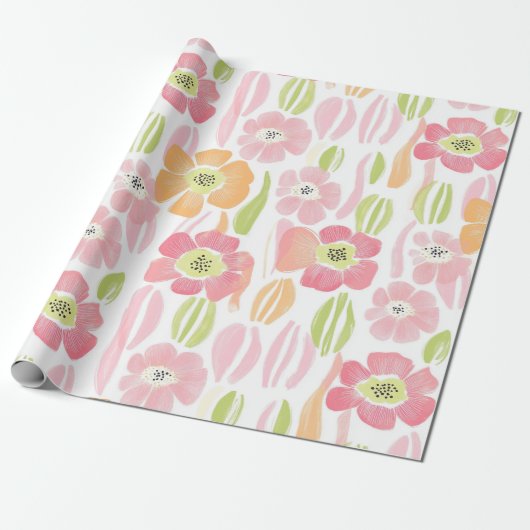 Pastel Retro Bloemen (1) Cadeaupapier (Uitgerold)