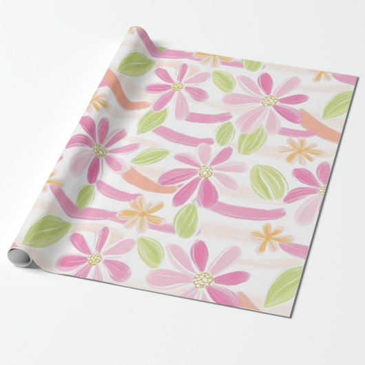 Pastel Retro Bloemen (2) Cadeaupapier (Uitgerold)