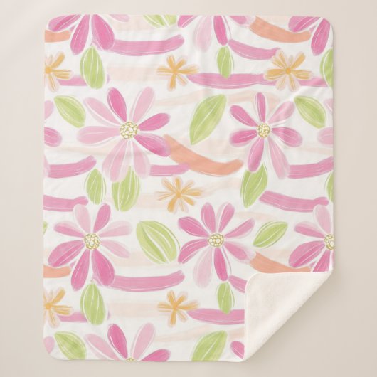 Pastel Retro Bloemen (2) Sherpa Deken (Voorkant)