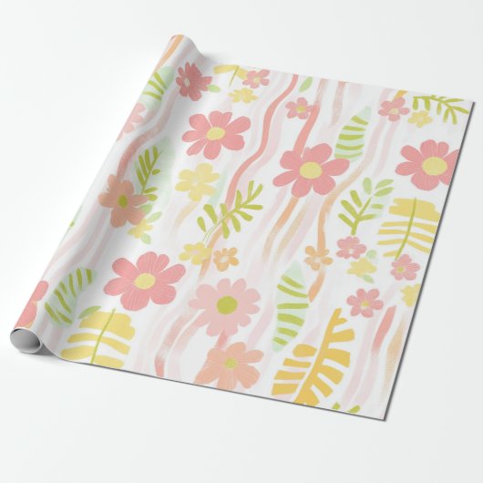 Pastel Retro Bloemen (3) Cadeaupapier (Uitgerold)