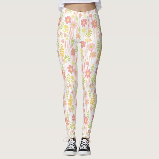 Pastel Retro Bloemen (3) Leggings (Voorkant)