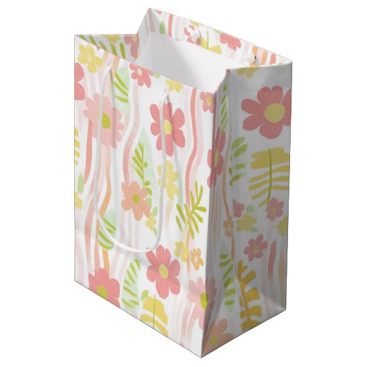Pastel Retro Bloemen (3) Medium Cadeauzakje (Voorkant Gekanteld)