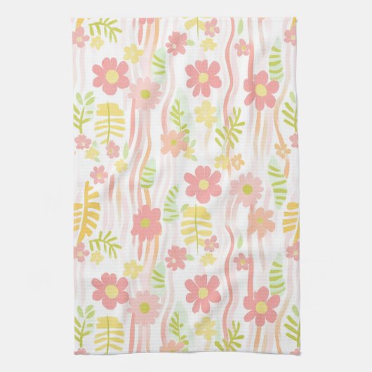 Pastel Retro Bloemen (3) Theedoek (Verticaal)