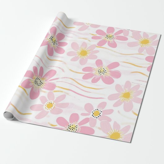 Pastel Retro Bloemen (4) Cadeaupapier (Uitgerold)
