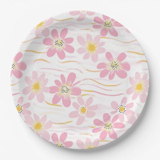 Pastel Retro Bloemen (4) Papieren Bordje (Voorkant)