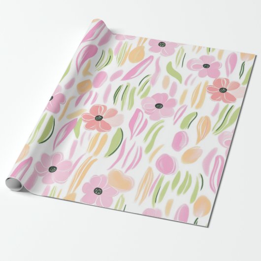 Pastel Retro Bloemen (5) Cadeaupapier (Uitgerold)
