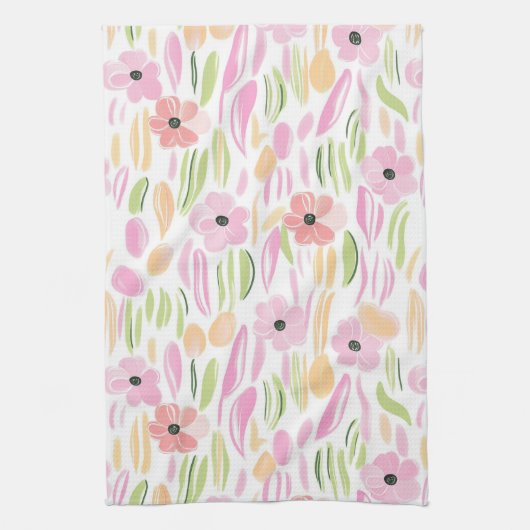 Pastel Retro Bloemen (5) Theedoek (Verticaal)