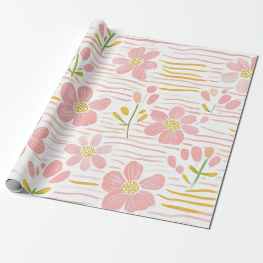 Pastel Retro Bloemen (6) Cadeaupapier (Uitgerold)