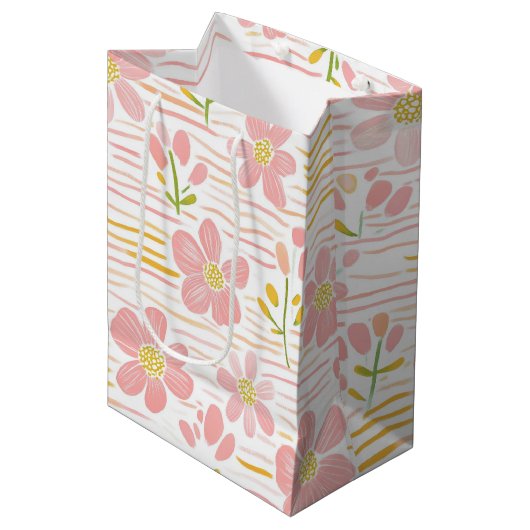 Pastel Retro Bloemen (6) Medium Cadeauzakje (Voorkant Gekanteld)