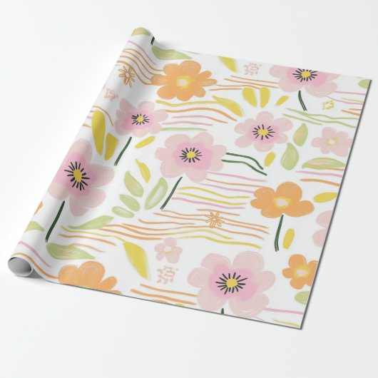 Pastel Retro Bloemen (7) Cadeaupapier (Uitgerold)