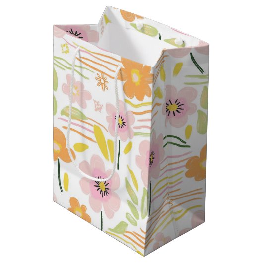 Pastel Retro Bloemen (7) Medium Cadeauzakje (Voorkant Gekanteld)
