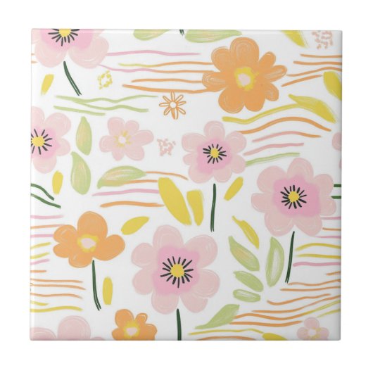 Pastel Retro Bloemen (7) Tegeltje (Voorkant)
