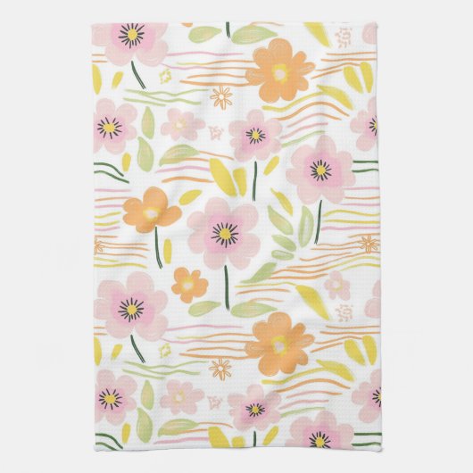 Pastel Retro Bloemen (7) Theedoek (Verticaal)