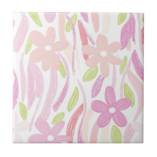 Pastel Retro Bloemendecor (10) Tegeltje (Voorkant)