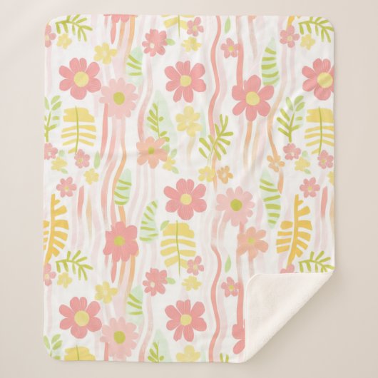 Pastel Retro Bloemendecor (3) Sherpa Deken (Voorkant)