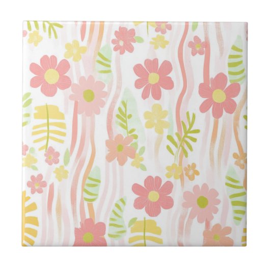 Pastel Retro Bloemendecor (3) Tegeltje (Voorkant)