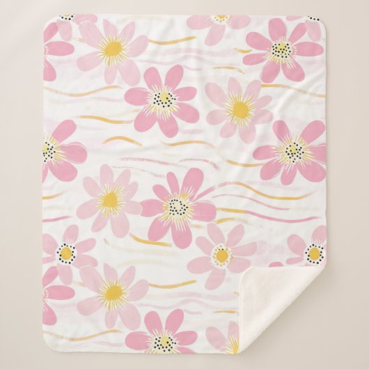 Pastel Retro Bloemendecor (4) Sherpa Deken (Voorkant)