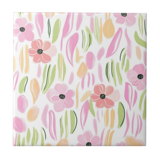 Pastel Retro Bloemendecor (5) Tegeltje (Voorkant)