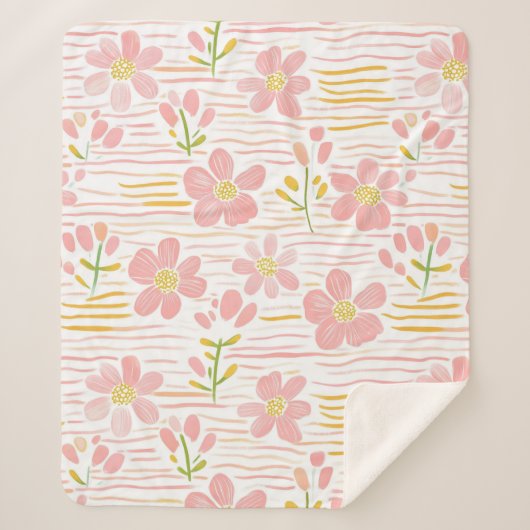 Pastel Retro Bloemendecor (6) Sherpa Deken (Voorkant)