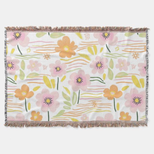 Pastel Retro Bloemendecor (7) Deken (Voorkant)