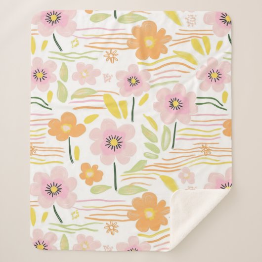 Pastel Retro Bloemendecor (7) Sherpa Deken (Voorkant)
