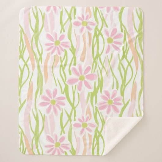 Pastel Retro Bloemendecor (8) Sherpa Deken (Voorkant)