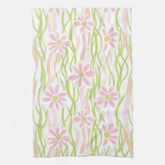 Pastel Retro Bloemendecor (8) Theedoek (Verticaal)