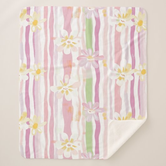 Pastel Retro Bloemendecor (9) Sherpa Deken (Voorkant)