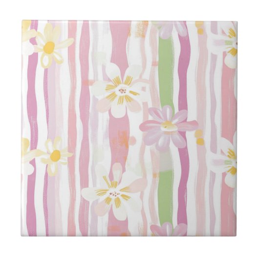 Pastel Retro Bloemendecor (9) Tegeltje (Voorkant)