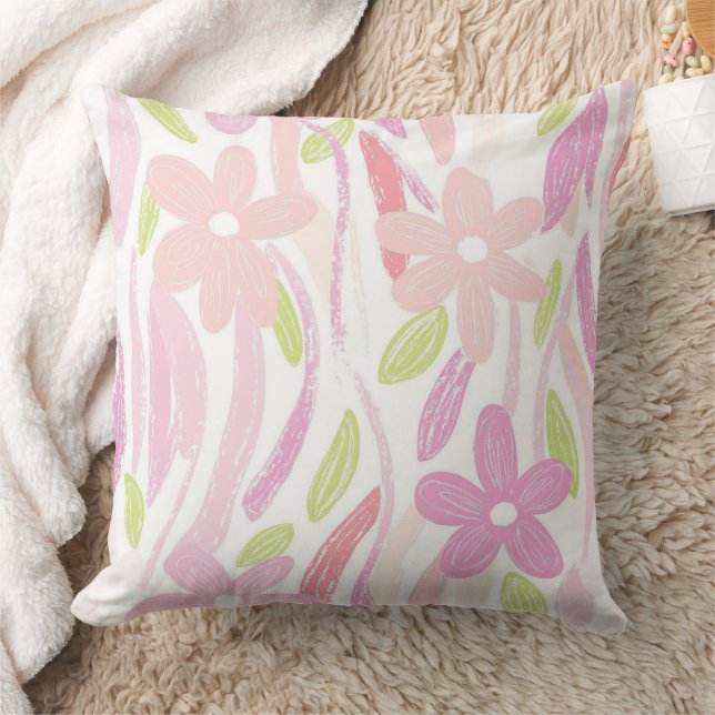 Pastel Retro Bloemendecoratie (10) Kussen (Deken)