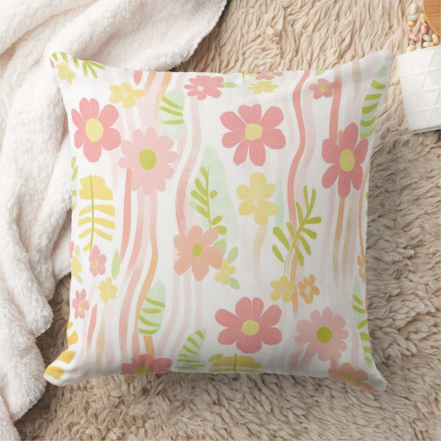 Pastel Retro Bloemendecoratie (3) Kussen (Deken)