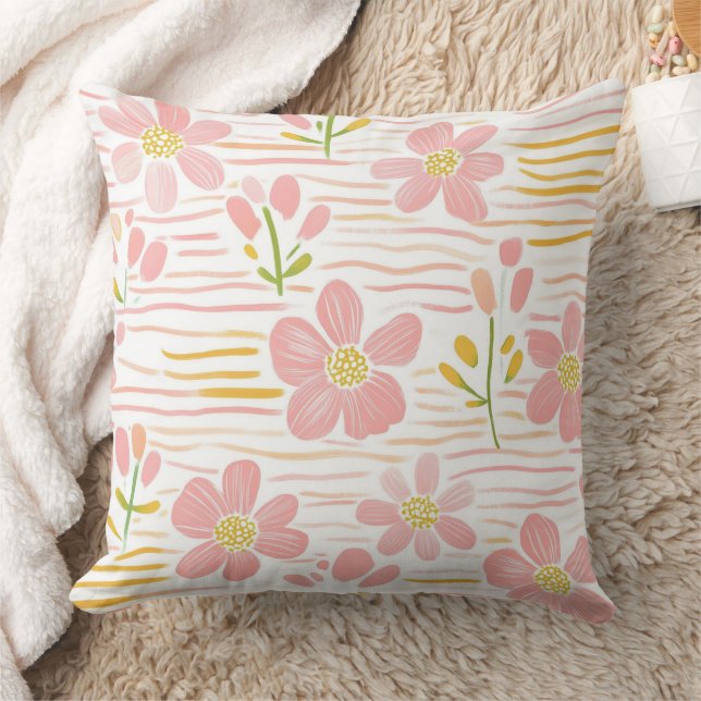 Pastel Retro Bloemendecoratie (6) Kussen (Deken)