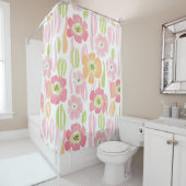 Pastel Retro Bloemendesign (1) Douchegordijn (In situ)
