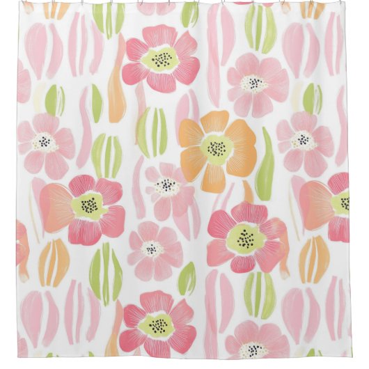 Pastel Retro Bloemendesign (1) Douchegordijn (Voorkant)