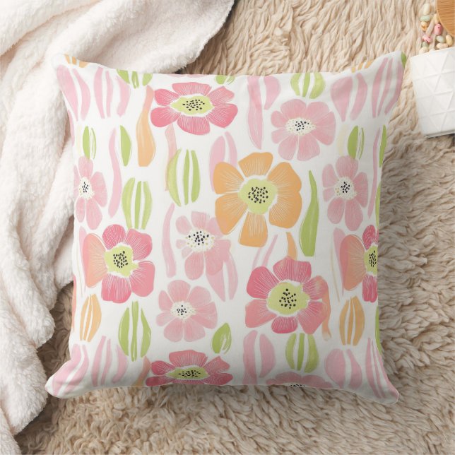 Pastel Retro Bloemendesign (1) Kussen (Deken)
