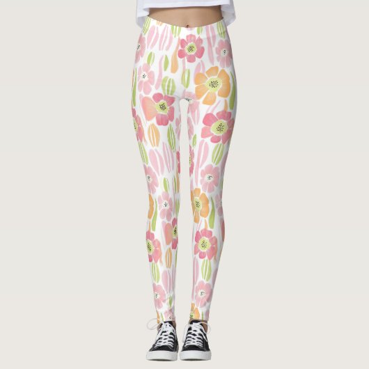 Pastel Retro Bloemendesign (1) Leggings (Voorkant)