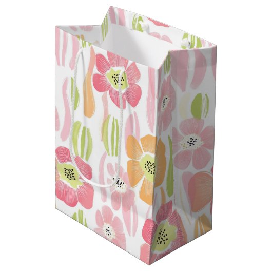 Pastel Retro Bloemendesign (1) Medium Cadeauzakje (Voorkant Gekanteld)