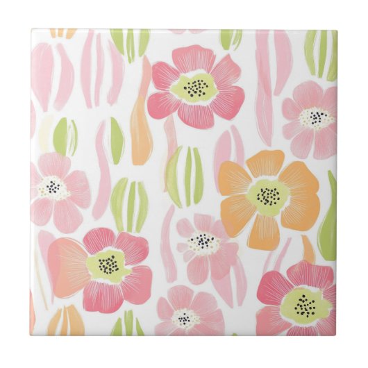 Pastel Retro Bloemendesign (1) Tegeltje (Voorkant)
