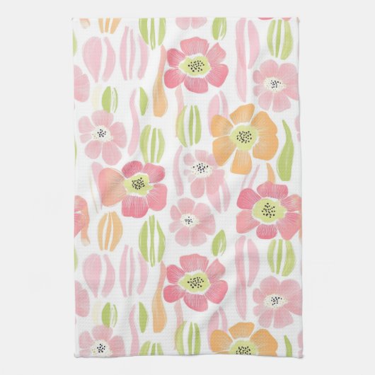 Pastel Retro Bloemendesign (1) Theedoek (Verticaal)