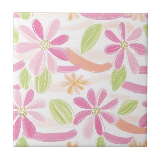 Pastel Retro Bloemendesign (2) Tegeltje (Voorkant)