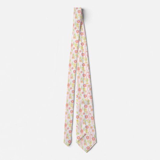 Pastel Retro Bloemendesign (3) Stropdas (Achterkant)