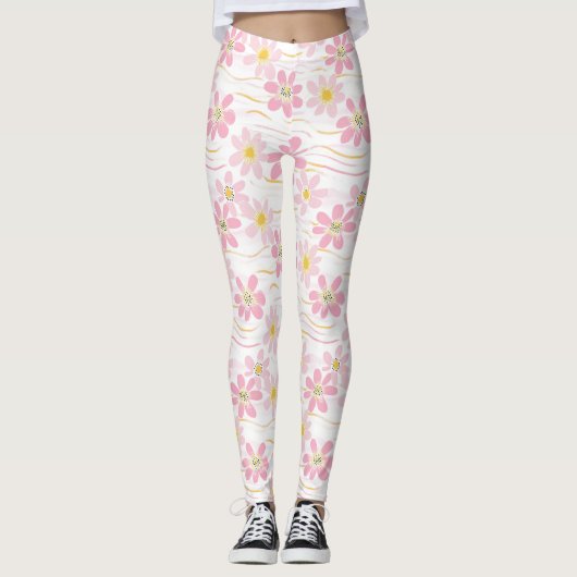 Pastel Retro Bloemendesign (4) Leggings (Voorkant)